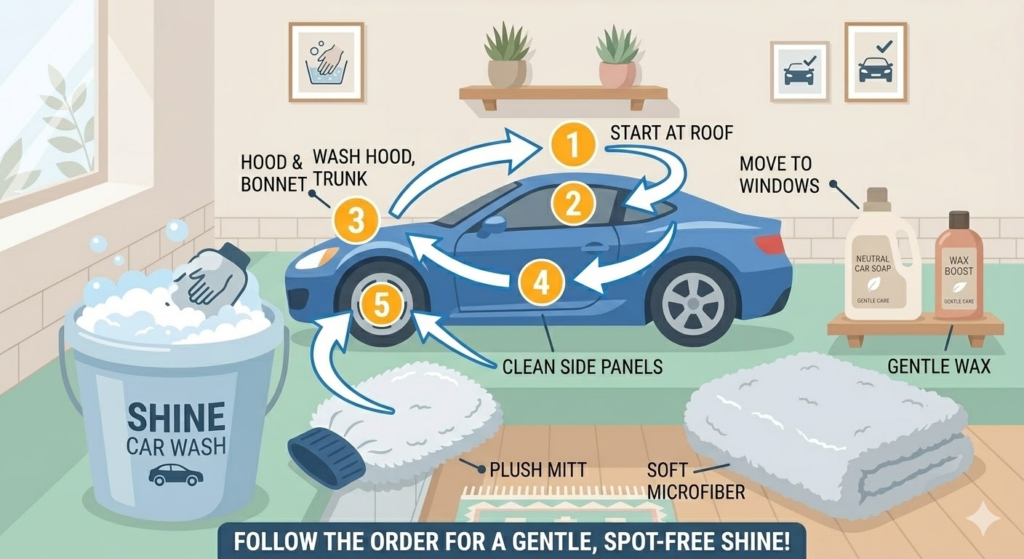 愛車を傷つけない洗車の順番図解
