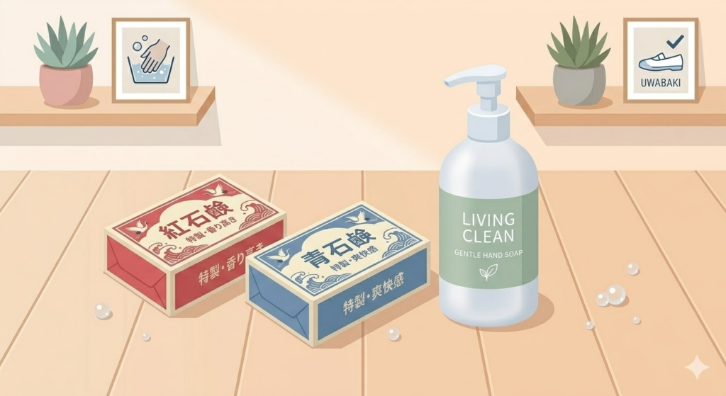 牛乳石鹸の固形タイプと液体タイプの比較イメージ