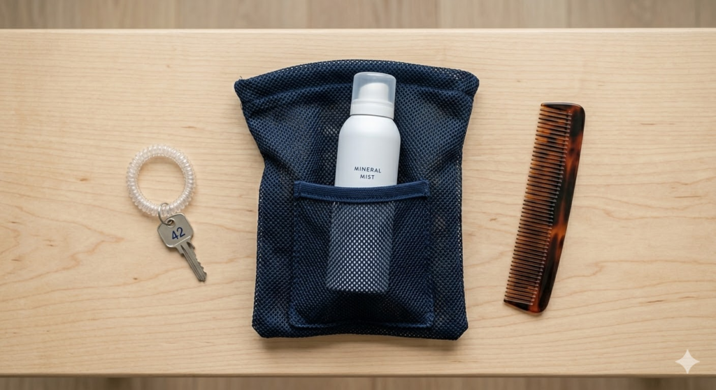 銭湯バッグのポケットに入ったミニミストボトル