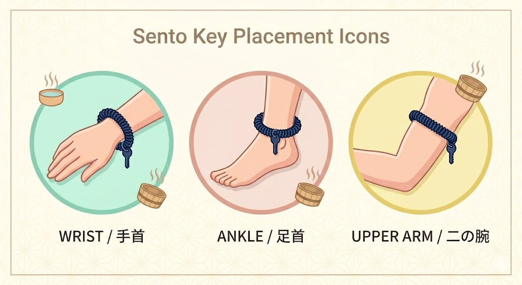 銭湯のカギを巻く場所の比較（足首、二の腕など）