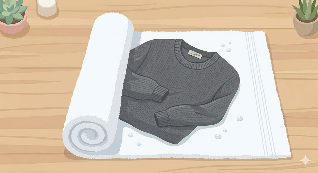 カシミヤの型崩れを防ぐタオルドライの手順