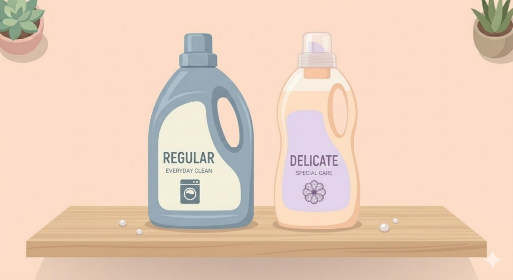 普通の洗剤とおしゃれ着洗剤の使い分けのイメージ