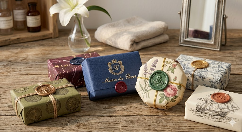 各国の高級石鹸ブランドが集まったイメージ