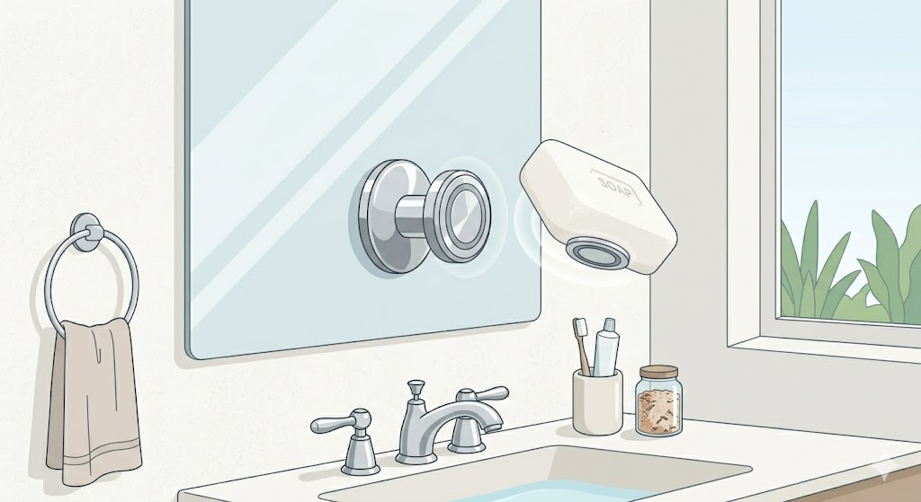 ダイソーのマグネット式石鹸ホルダーの使用例